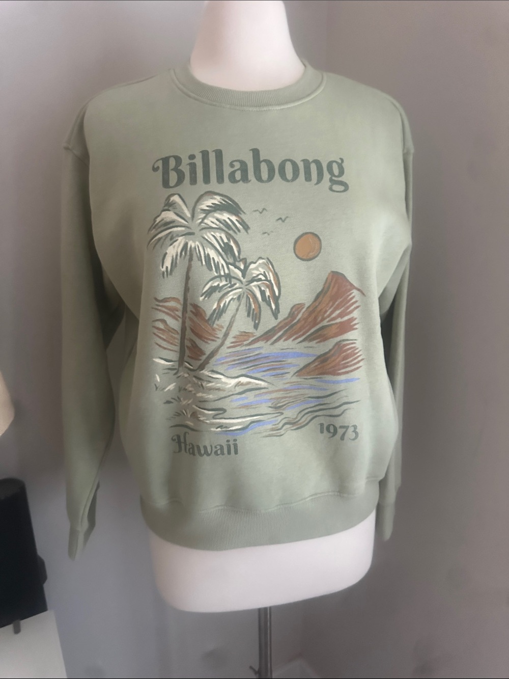 Billabong Light Sage Hawaiian Graphic Crewneck Sweatshirt